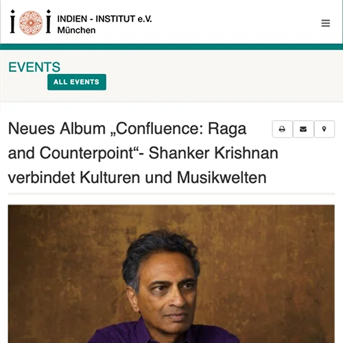 Indien-Institut München – Neues Album „Confluence: Raga and Counterpoint“- Shanker Krishnan verbindet Kulturen und Musikwelten